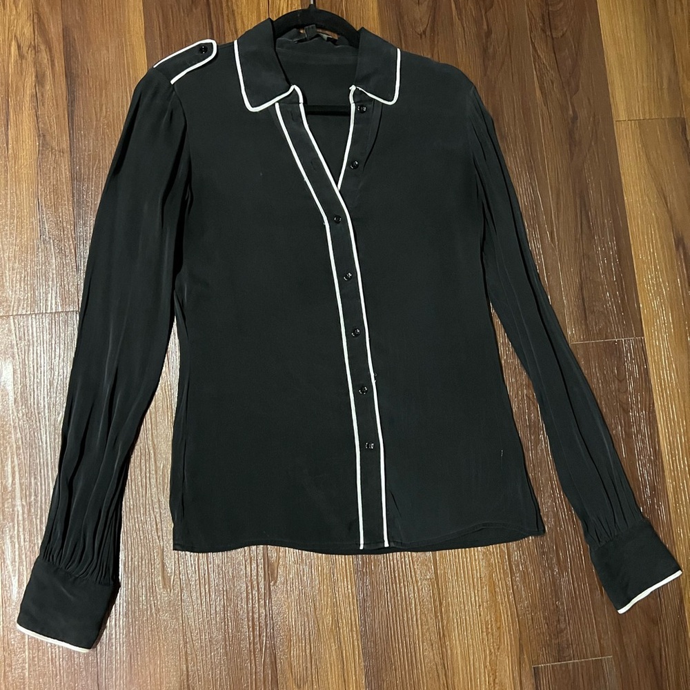 Rachel Zoe button up collared shirt size 4 contrast piping